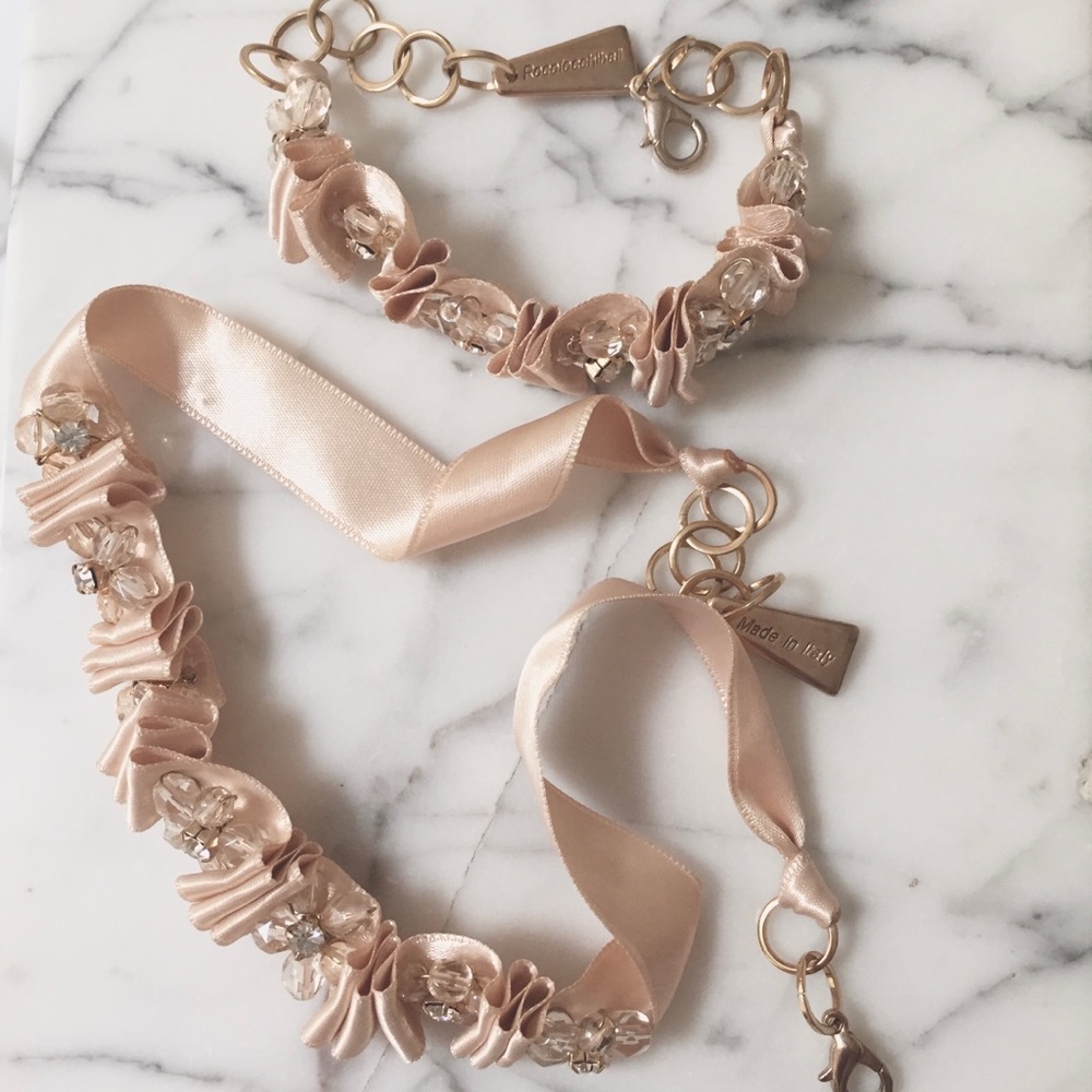 Ribbon necklace and bracelet set, made in Italy